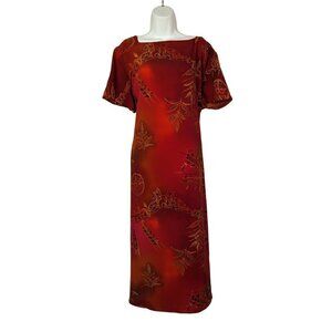 Trendy Women Midi Shift Dress Rust Burnt Orange Square Neck With Slit Size 2X